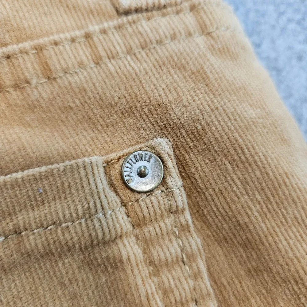 WallFlower Womens Corduroy Overalls Camel Tan Slim Leg Bib Dungarees L